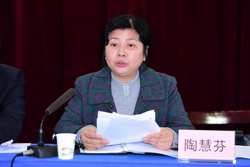 图为省残联党组书记、理事长陶慧芬讲话